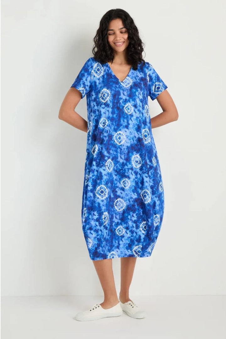 TIE DYE CIRCLES BUBBLE DRESS | COL=BLUE