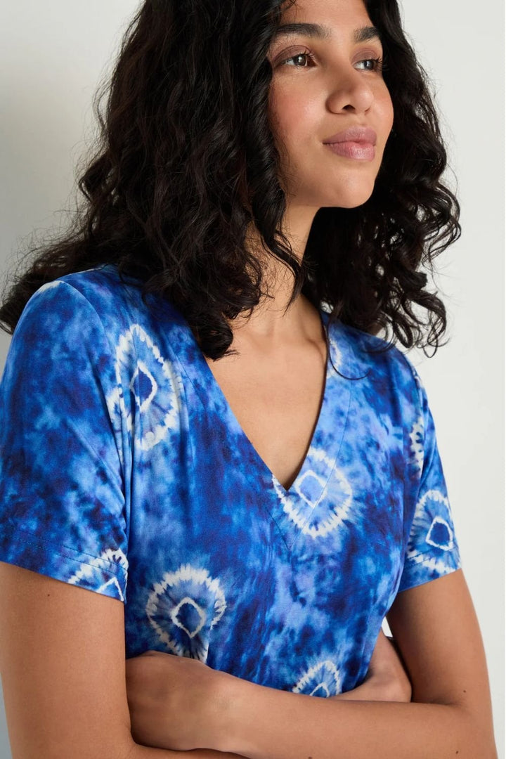 TIE DYE CIRCLES BUBBLE DRESS | COL=BLUE