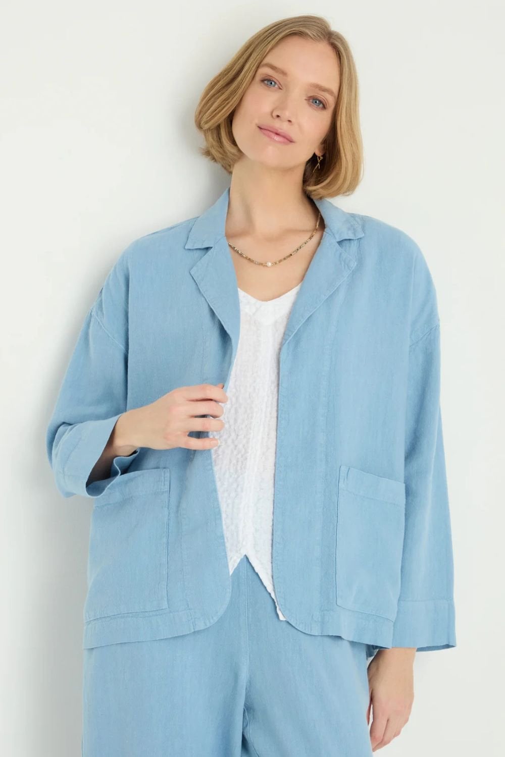 TWISTED LINEN BOXY JACKET | COL=SKY BLUE