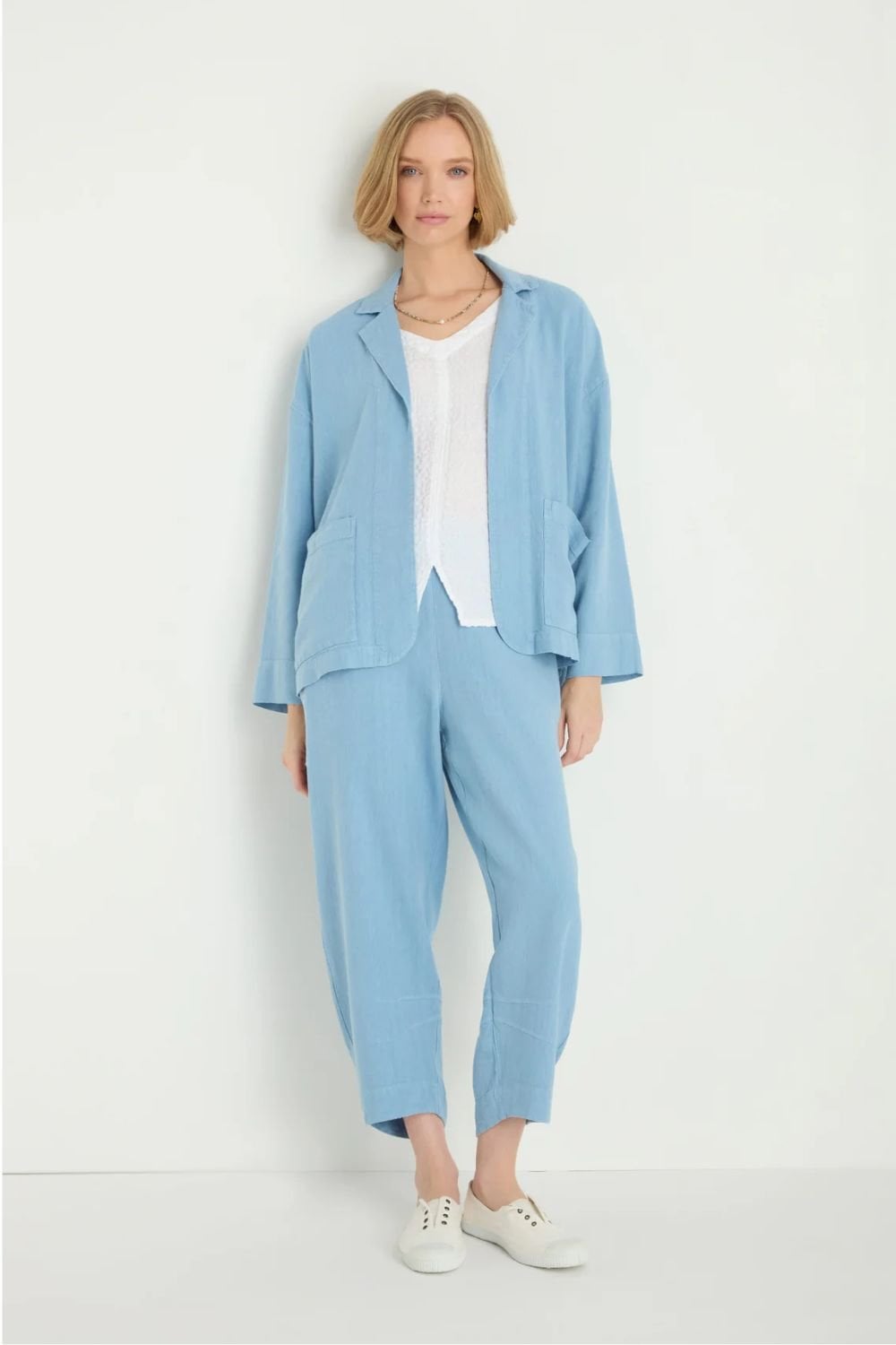 TWISTED LINEN BOXY JACKET | COL=SKY BLUE