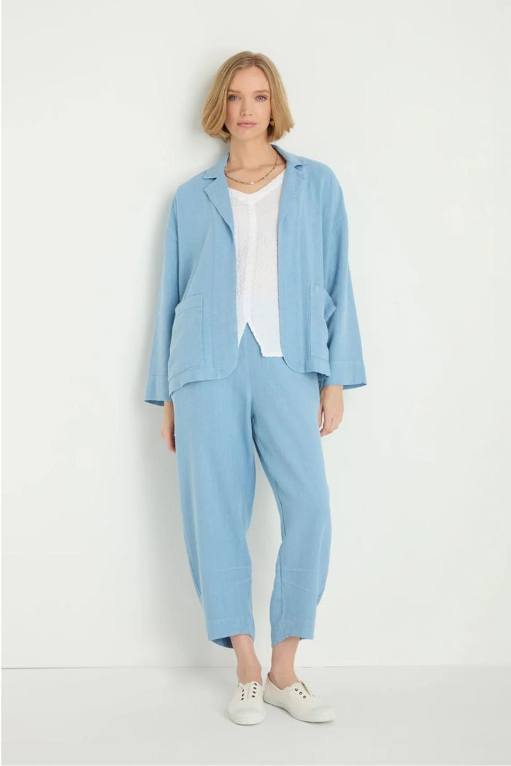 TWISTED LINEN BOXY JACKET | COL=SKY BLUE