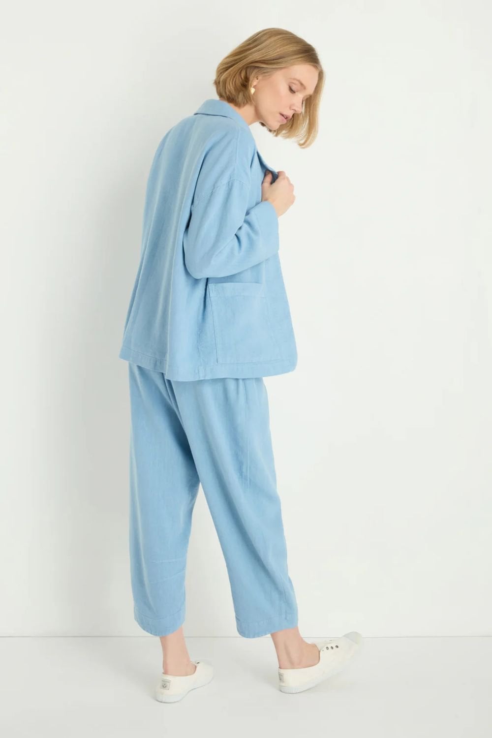 TWISTED LINEN BOXY JACKET | COL=SKY BLUE