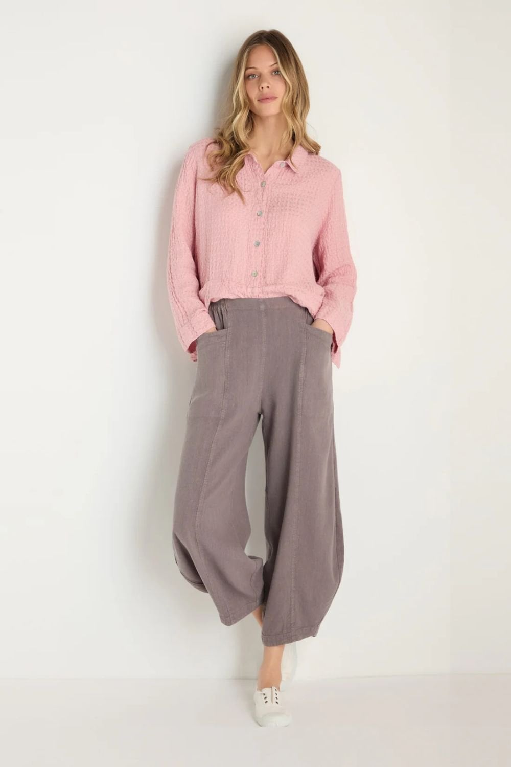 TWISTED LINEN BUBBLE TROUSER | COL=MUSHROOM