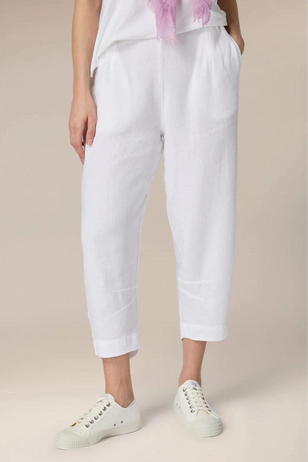 TWISTED LINEN CROP BUBBLE TROUSER | COL=WHITE