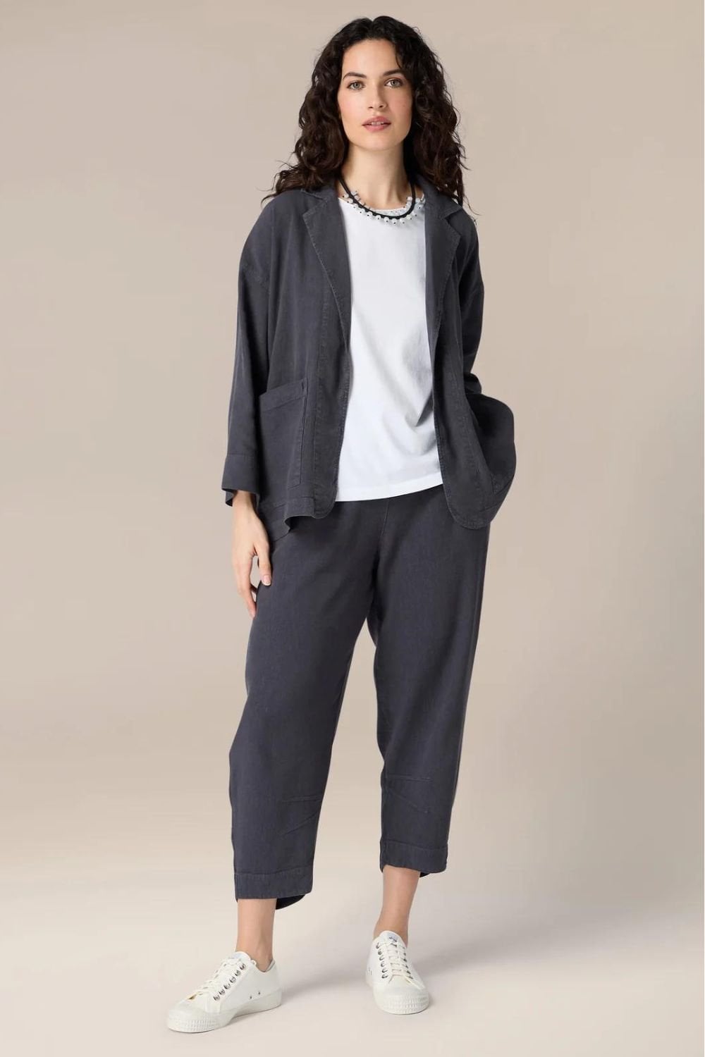 TWISTED LINEN CROP BUBBLE TROUSER | COL=SMOKE