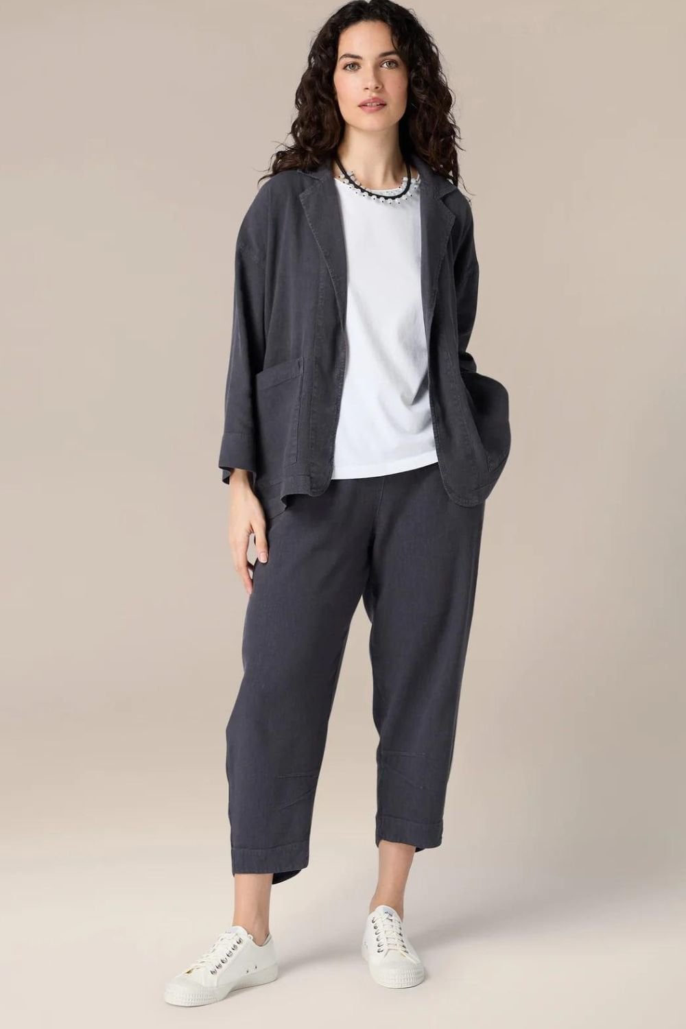 TWISTED LINEN CROP BUBBLE TROUSER | COL=SMOKE