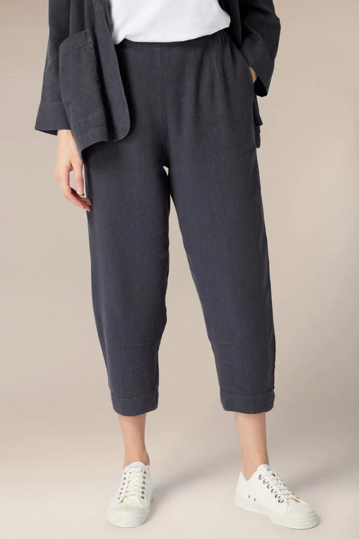 TWISTED LINEN CROP BUBBLE TROUSER | COL=SMOKE