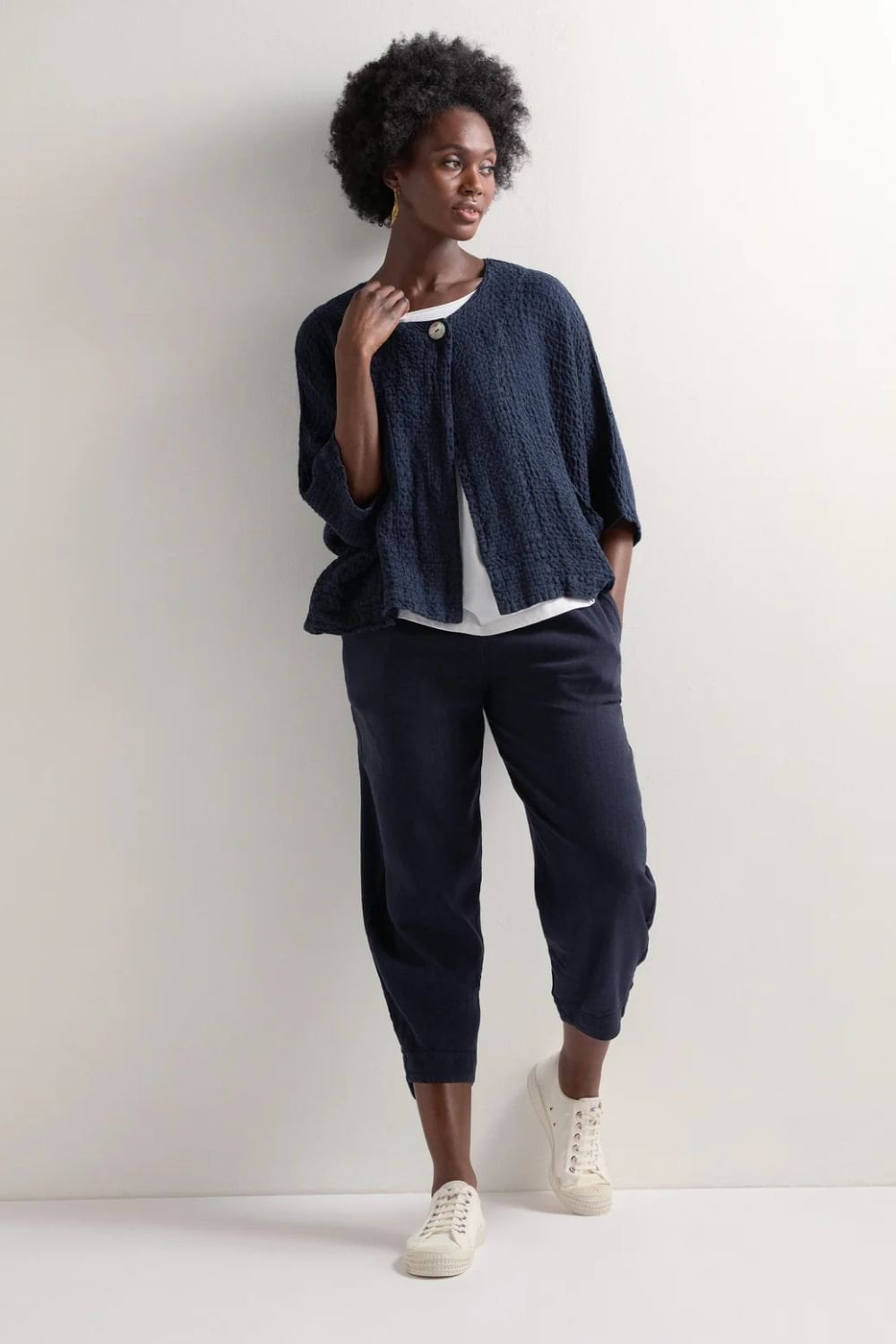 TWISTED LINEN CROP BUBBLE TROUSER | COL=NIGHT