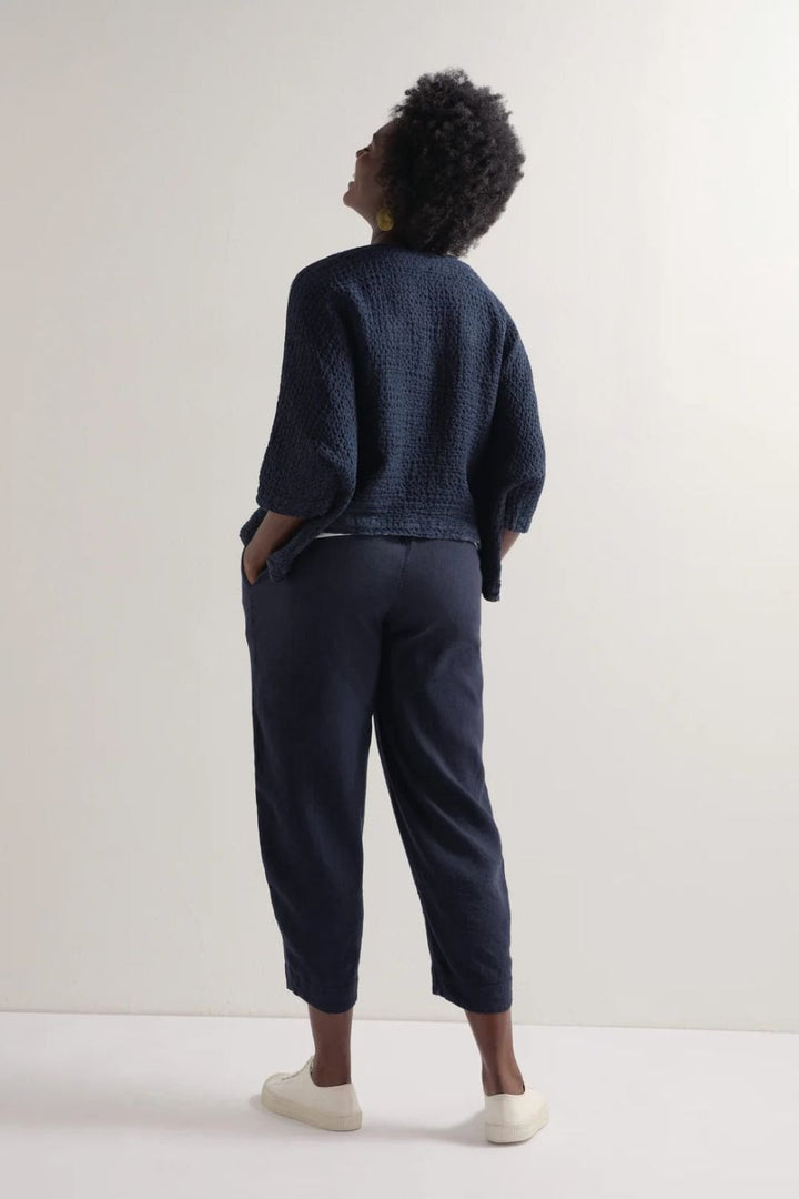 TWISTED LINEN CROP BUBBLE TROUSER | COL=NIGHT