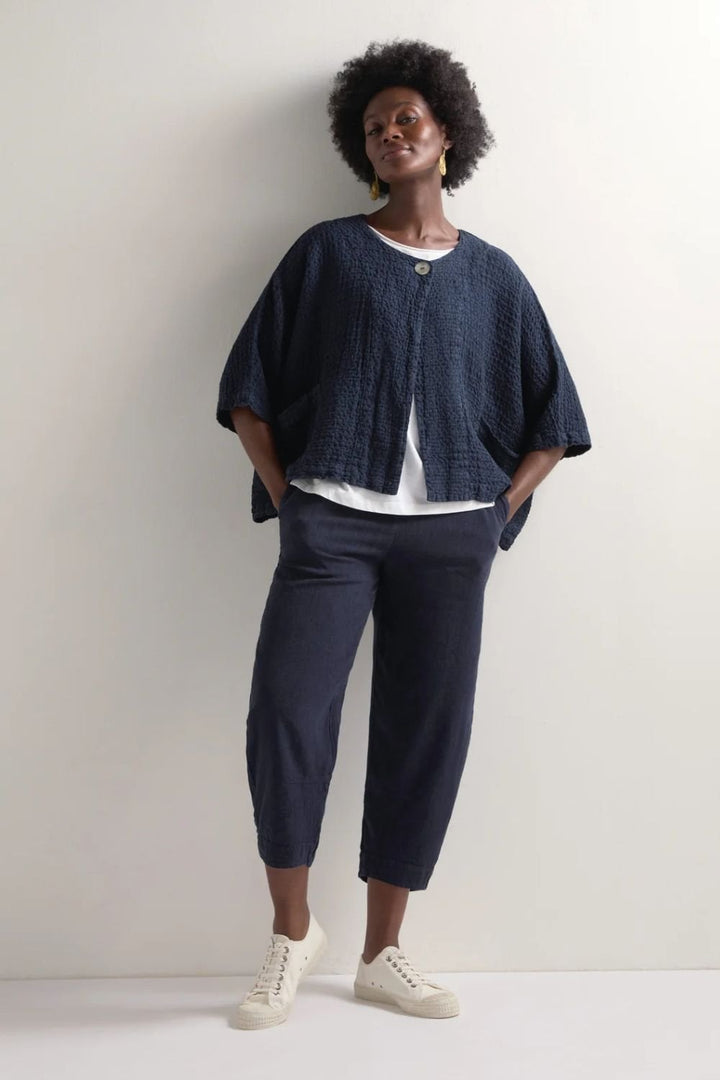 TWISTED LINEN CROP BUBBLE TROUSER | COL=NIGHT
