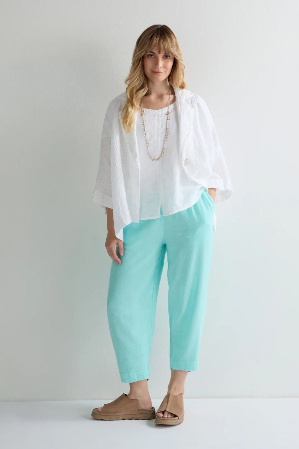 TWISTED LINEN CROP BUBBLE TROUSER | COL=MINT
