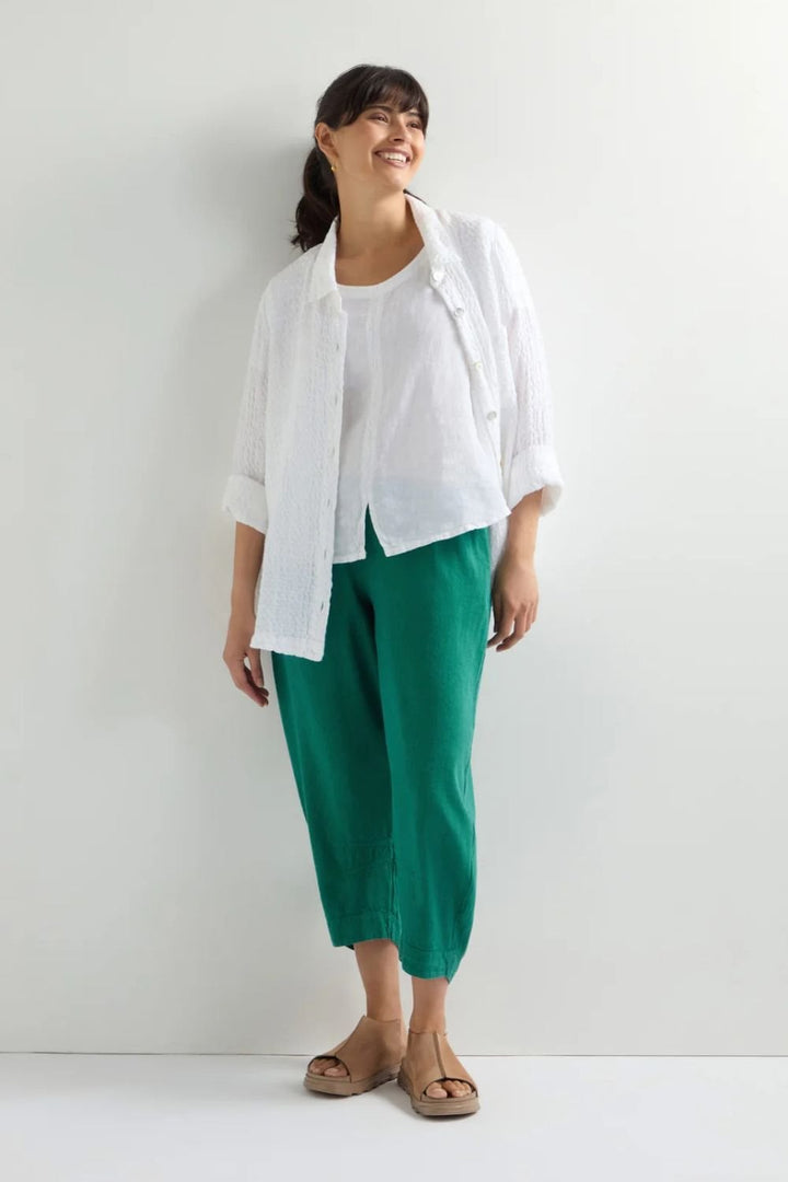TWISTED LINEN CROP BUBBLE TROUSER | COL=EVERGLADE
