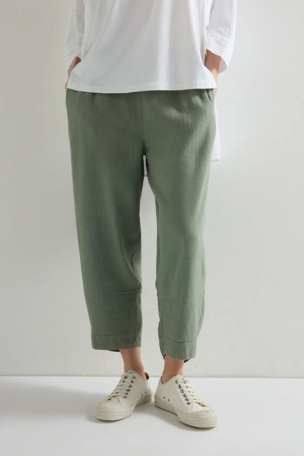 TWISTED LINEN CROP BUBBLE TROUSER | COL=SAGE
