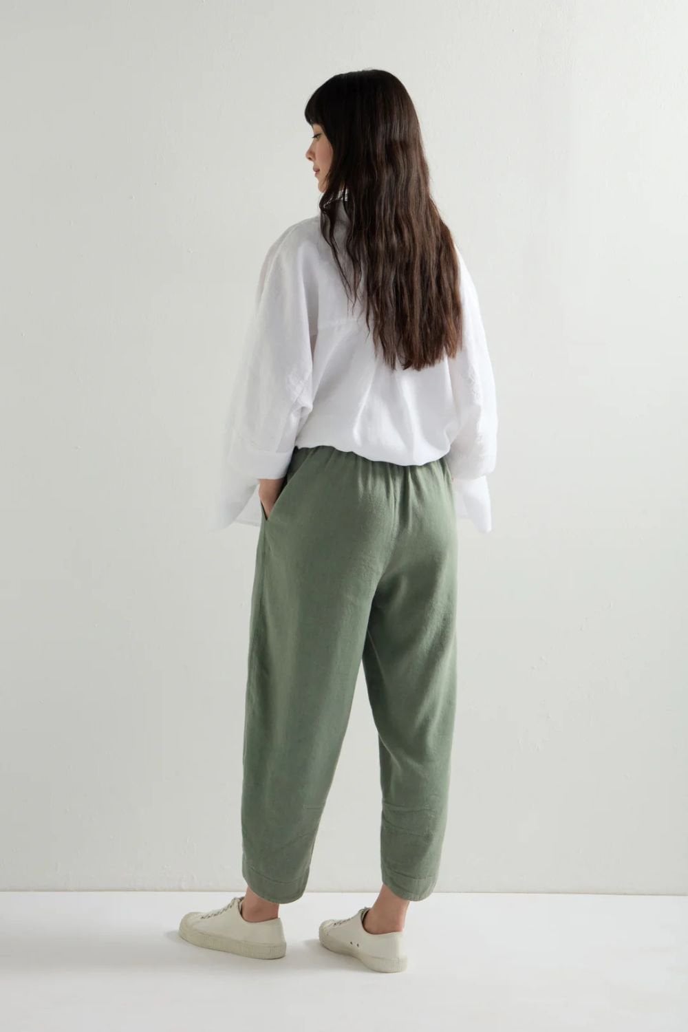 TWISTED LINEN CROP BUBBLE TROUSER | COL=SAGE