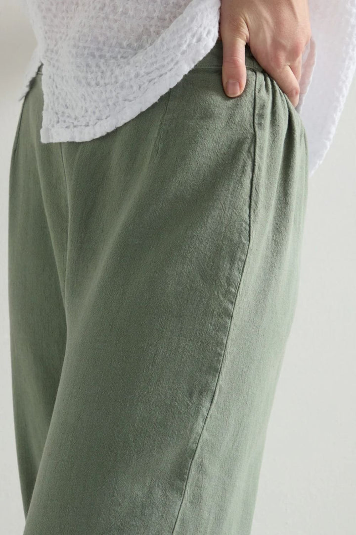 TWISTED LINEN CROP BUBBLE TROUSER | COL=SAGE