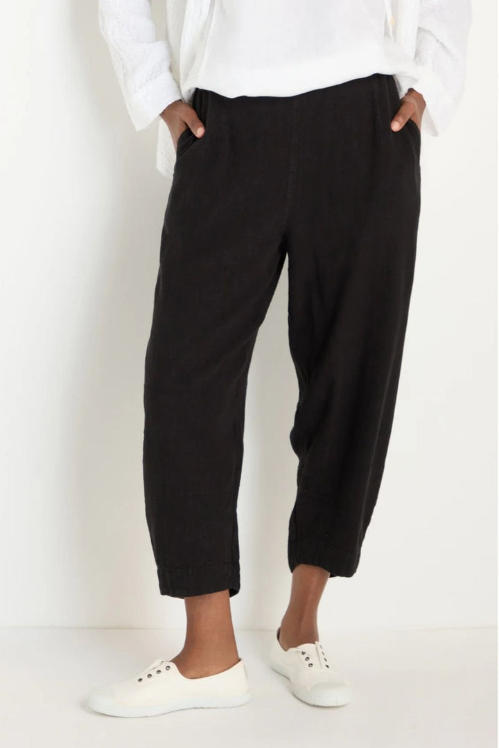 TWISTED LINEN CROP BUBBLE TROUSER | COL=BLACK