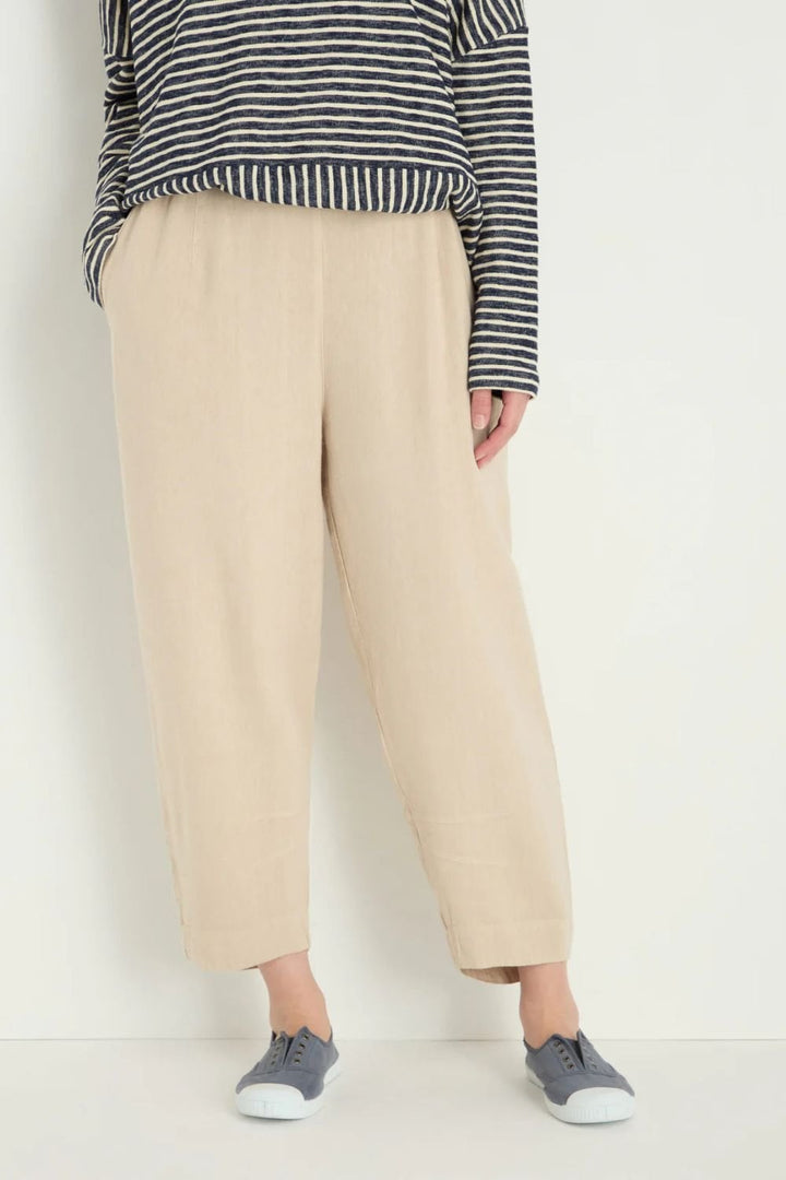 TWISTED LINEN CROP BUBBLE TROUSER | COL=PUTTY