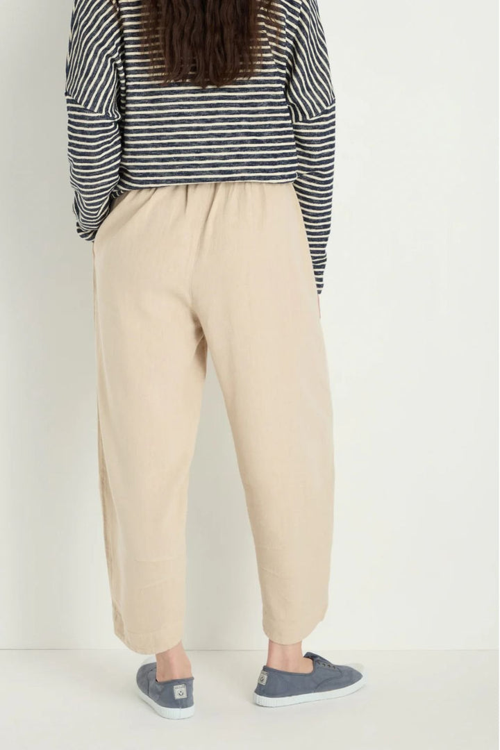 TWISTED LINEN CROP BUBBLE TROUSER | COL=PUTTY