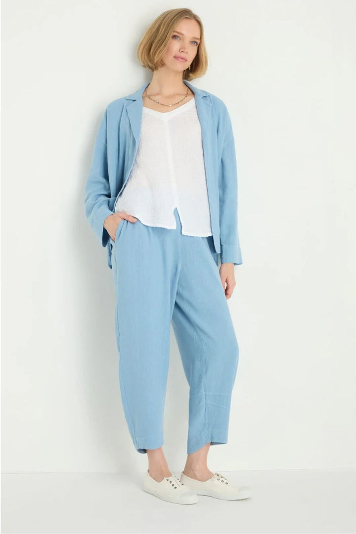 TWISTED LINEN CROP BUBBLE TROUSER | COL=SKY BLUE