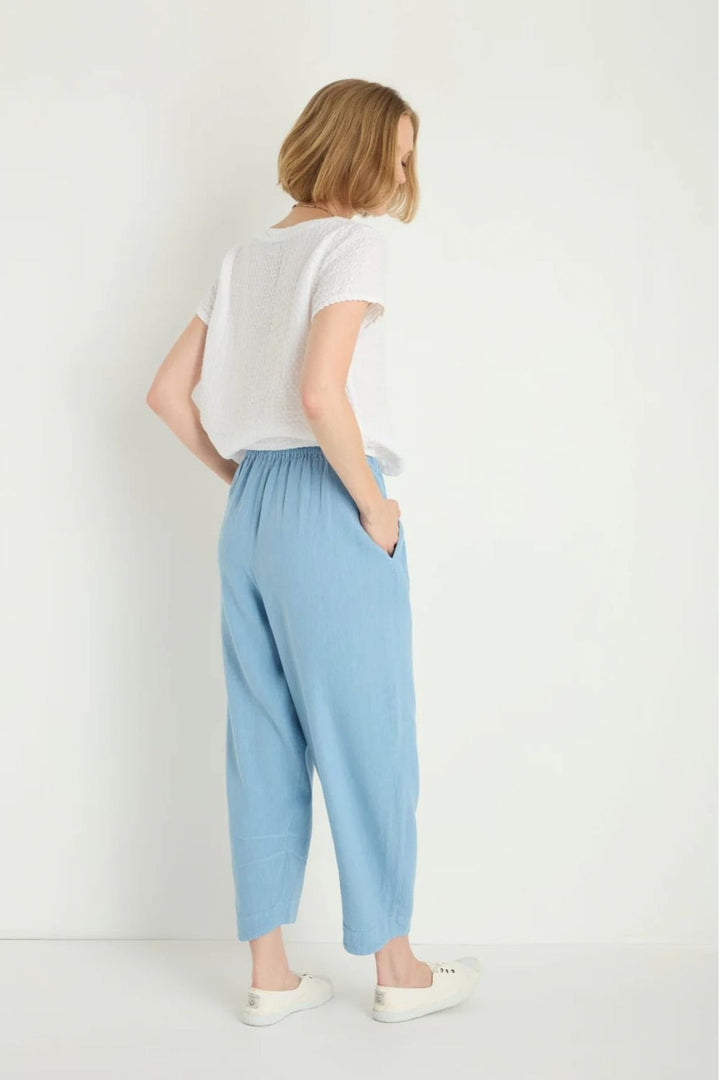 TWISTED LINEN CROP BUBBLE TROUSER | COL=SKY BLUE