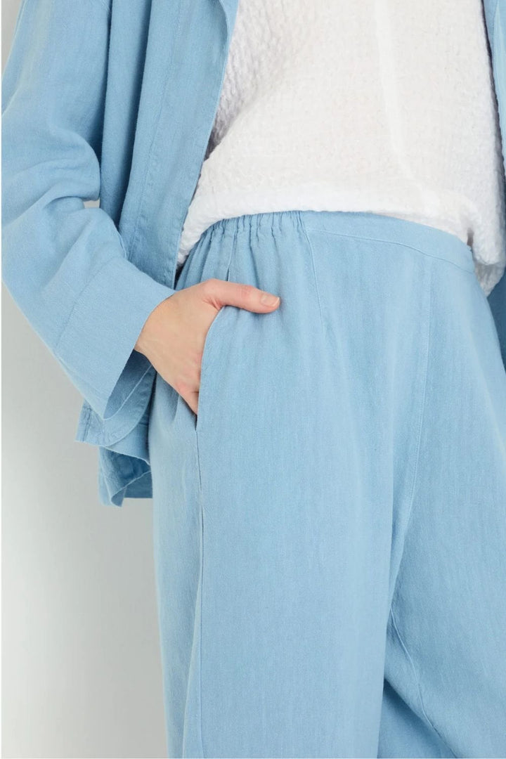 TWISTED LINEN CROP BUBBLE TROUSER | COL=SKY BLUE