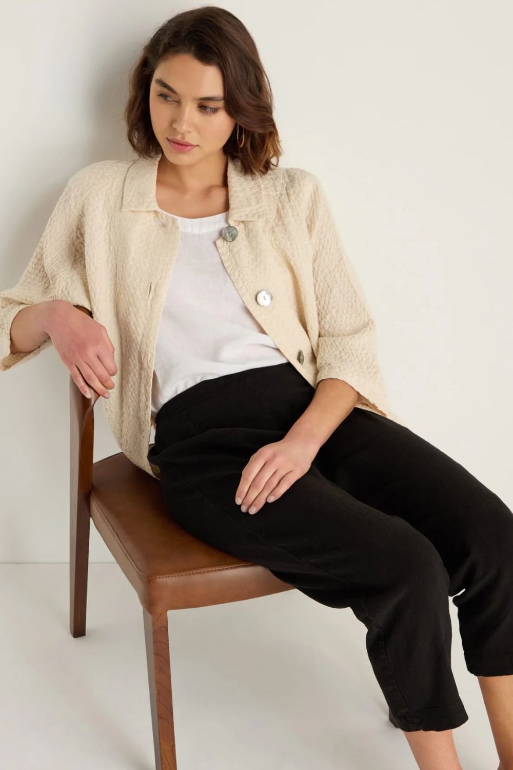 TWISTED LINEN SLIM TROUSER | COL=BLACK