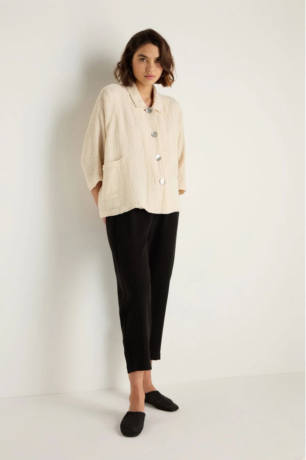 TWISTED LINEN SLIM TROUSER | COL=BLACK