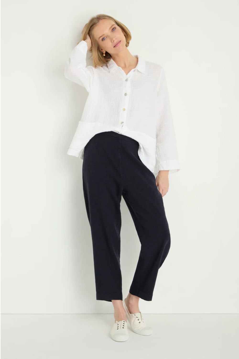 TWISTED LINEN SLIM TROUSER | COL=NIGHT