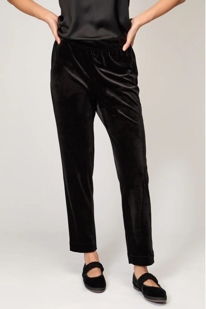 VELVET SLIM JERSEY TROUSER | COL=BLACK