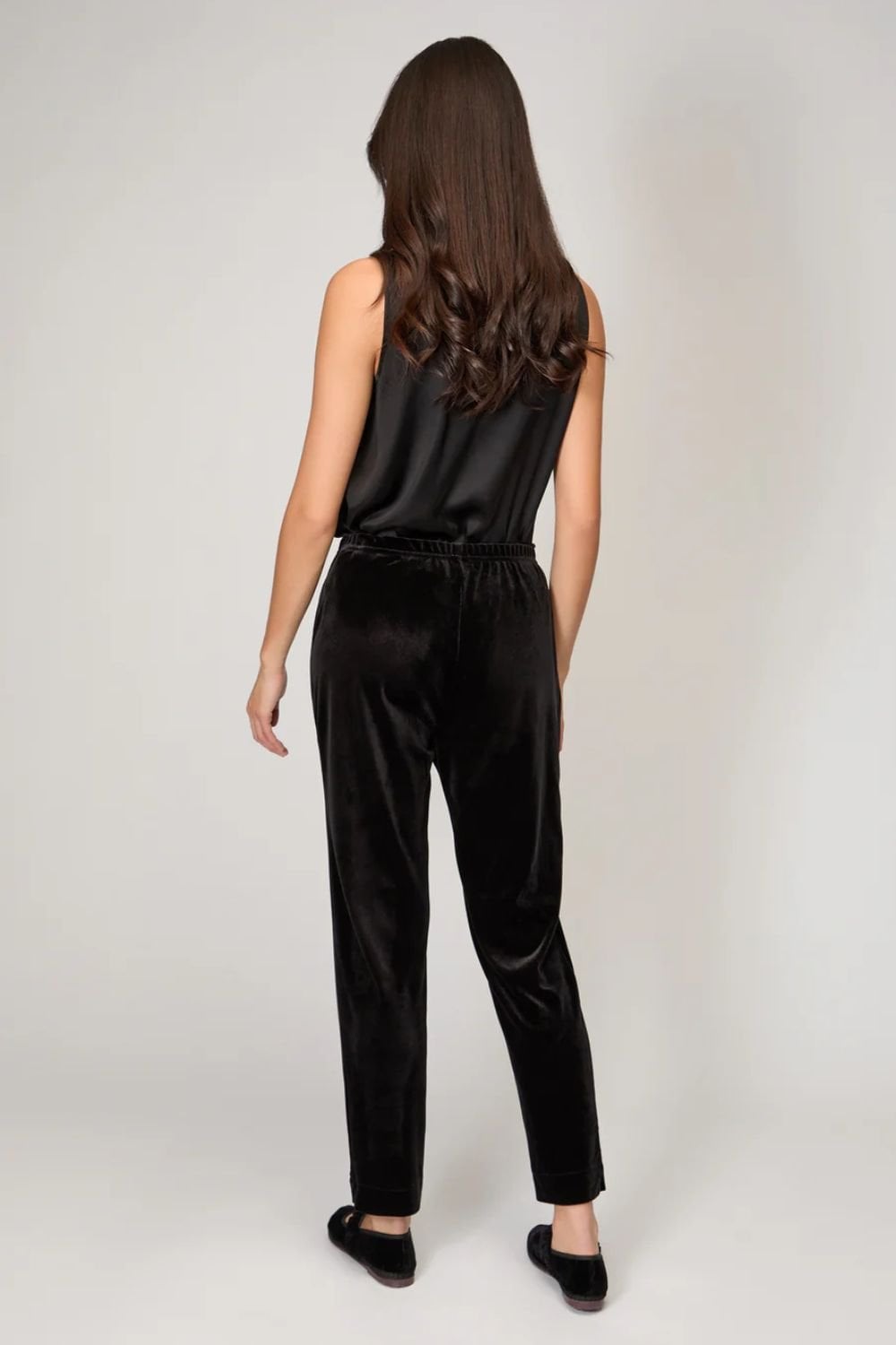 VELVET SLIM JERSEY TROUSER | COL=BLACK