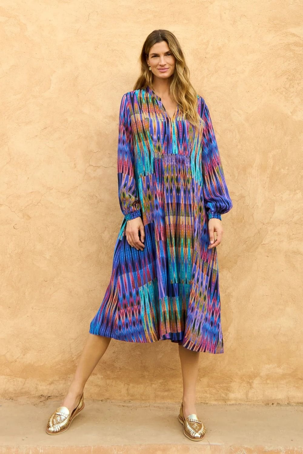 VIVID IKAT PATCHWORK DRESS | COL=MULTI