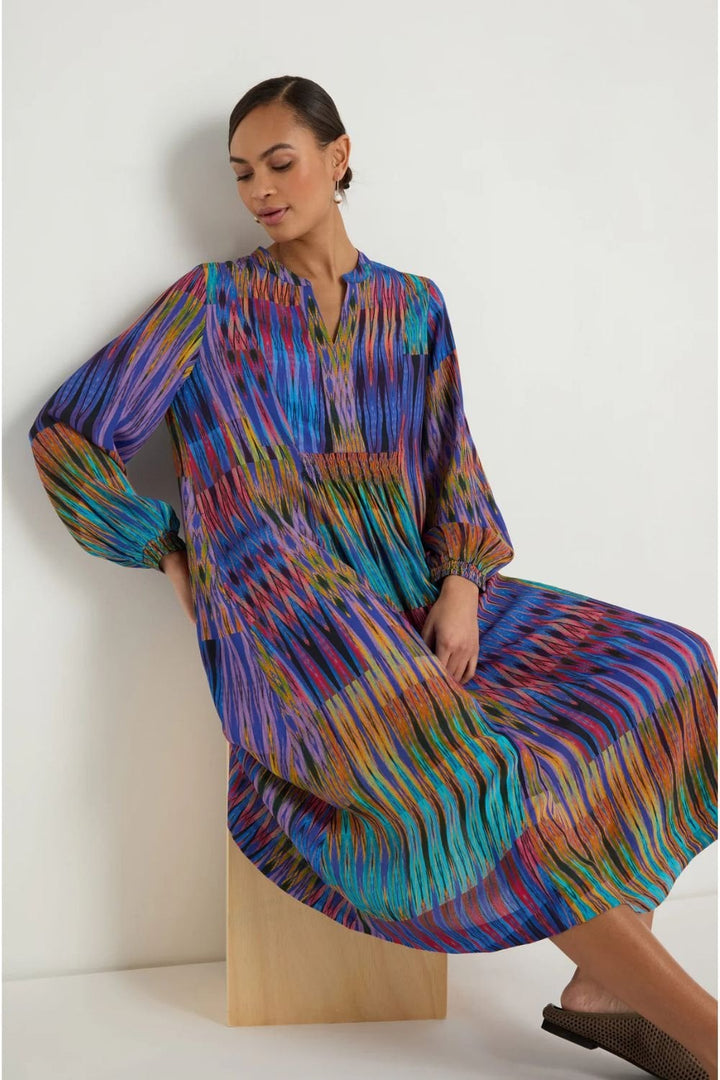 VIVID IKAT PATCHWORK DRESS | COL=MULTI