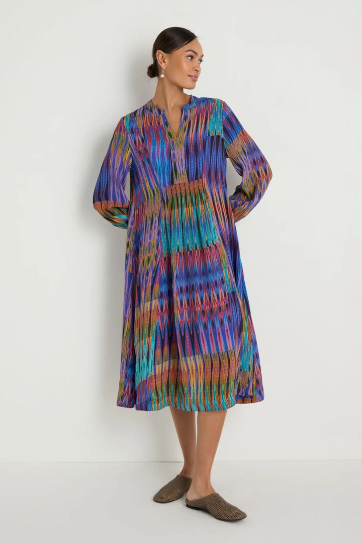 VIVID IKAT PATCHWORK DRESS | COL=MULTI