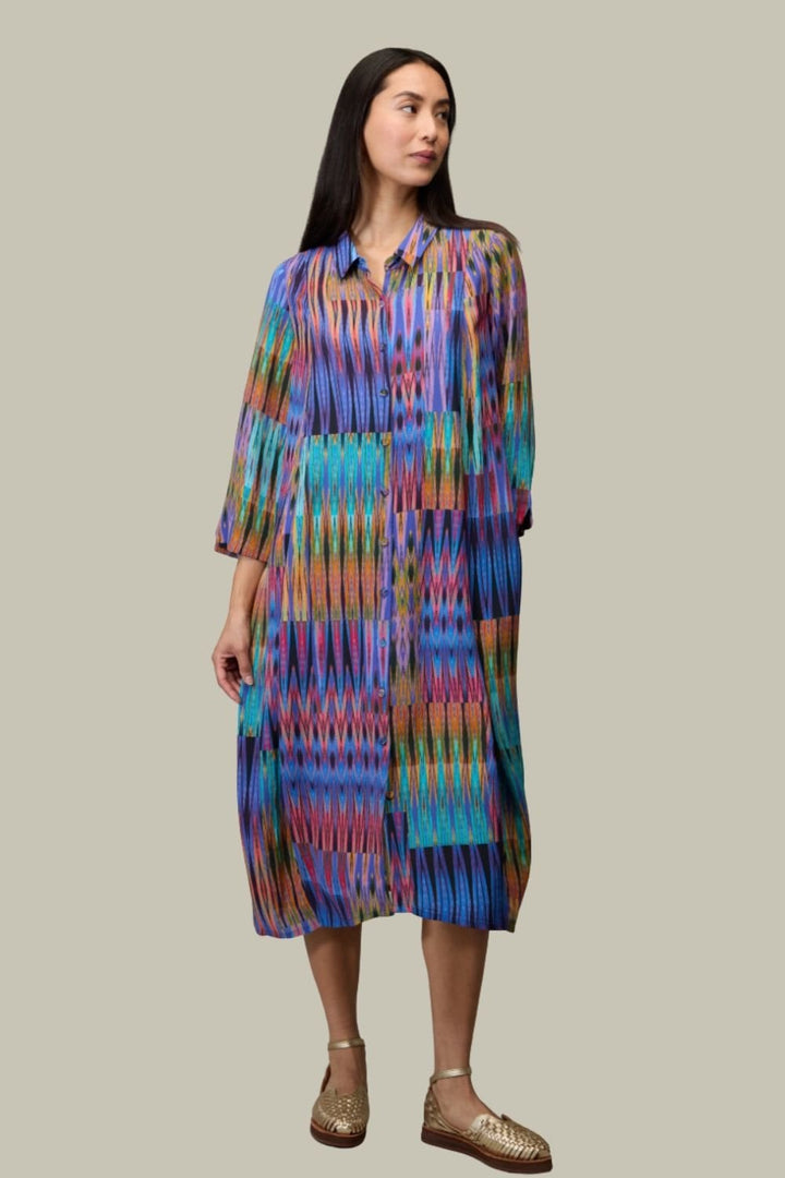 VIVID IKAT PATCHWORK SHIRT DRESS | COL=MULTI