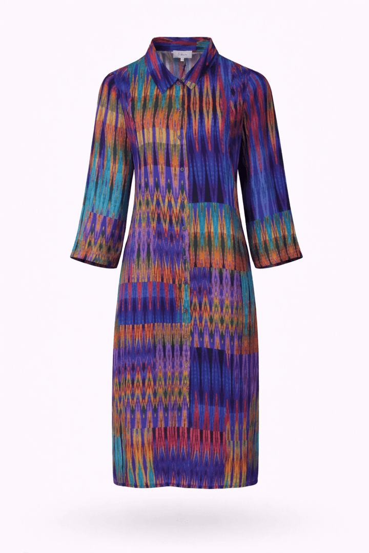 VIVID IKAT PATCHWORK SHIRT DRESS | COL=MULTI