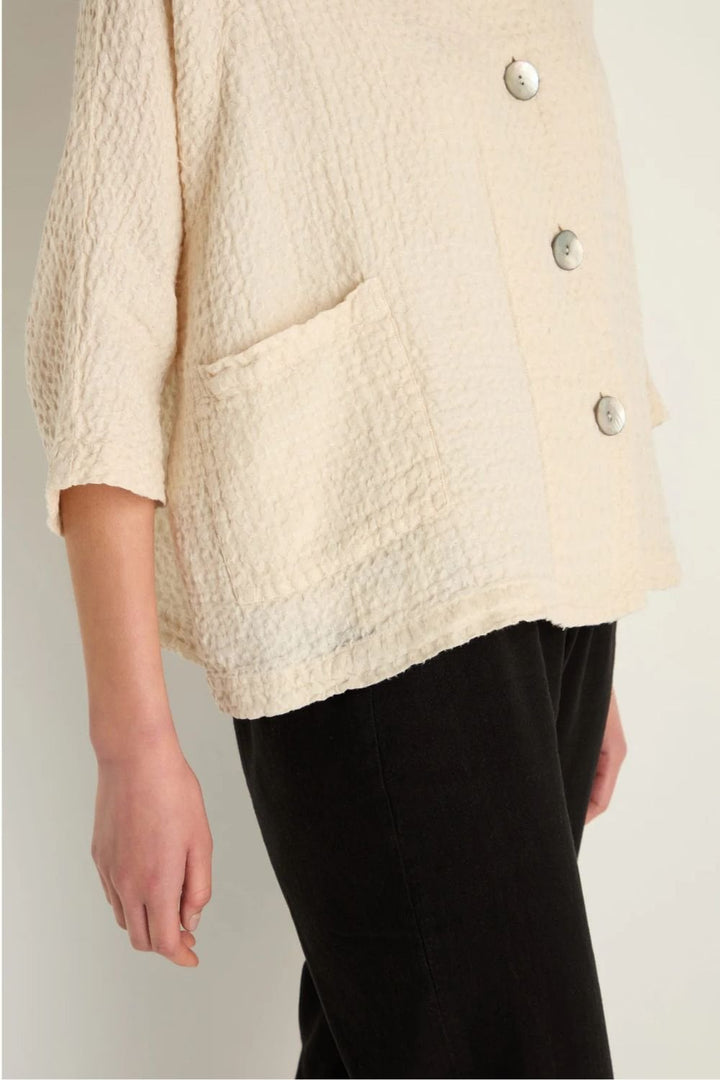 WAFFLE LINEN BOXY JACKET | COL=ECRU