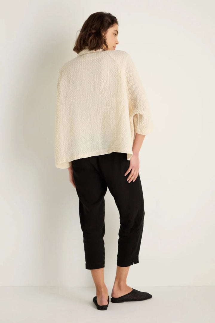 WAFFLE LINEN BOXY JACKET | COL=ECRU