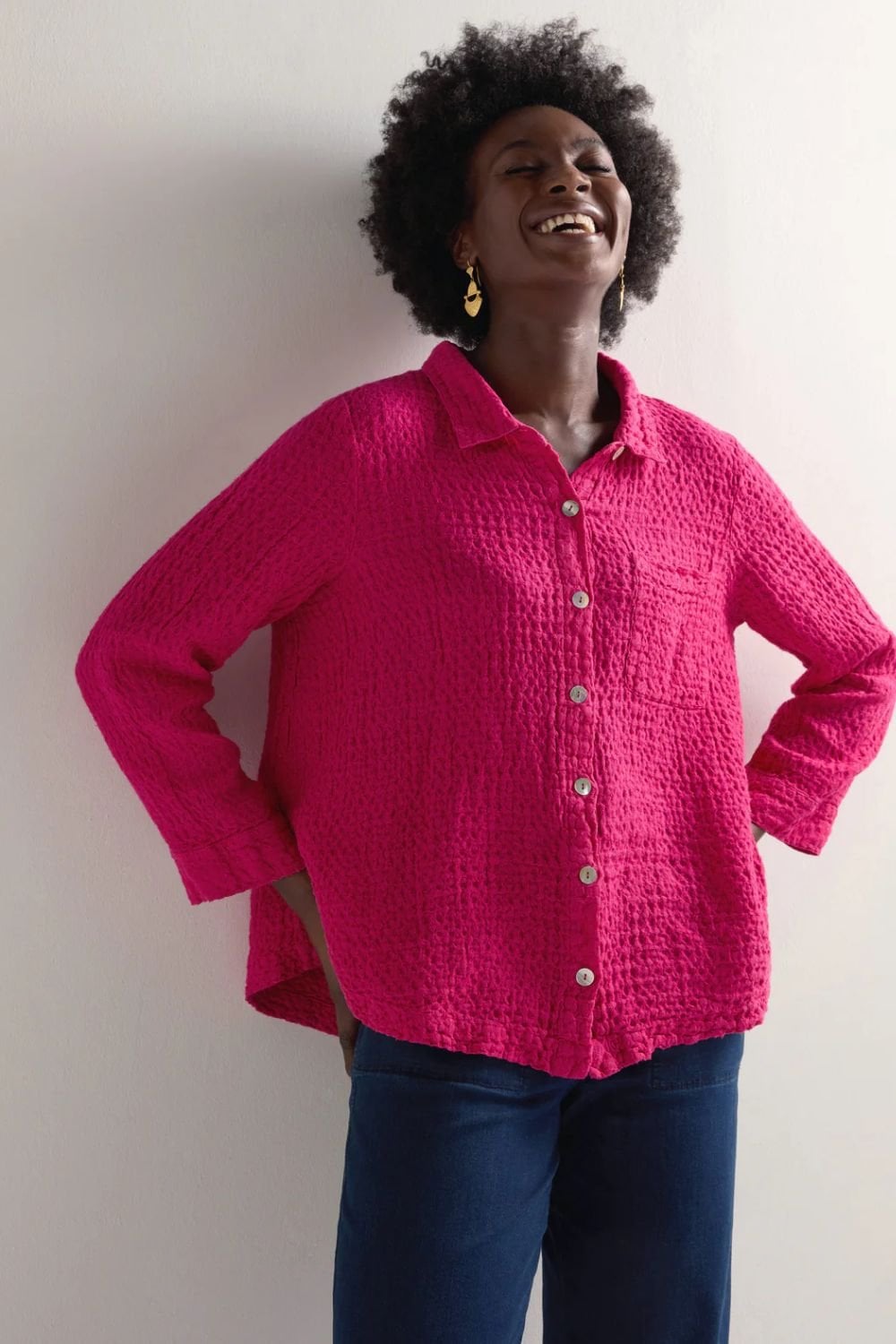 WAFFLE LINEN POCKET SHIRT | COL=MAGENTA