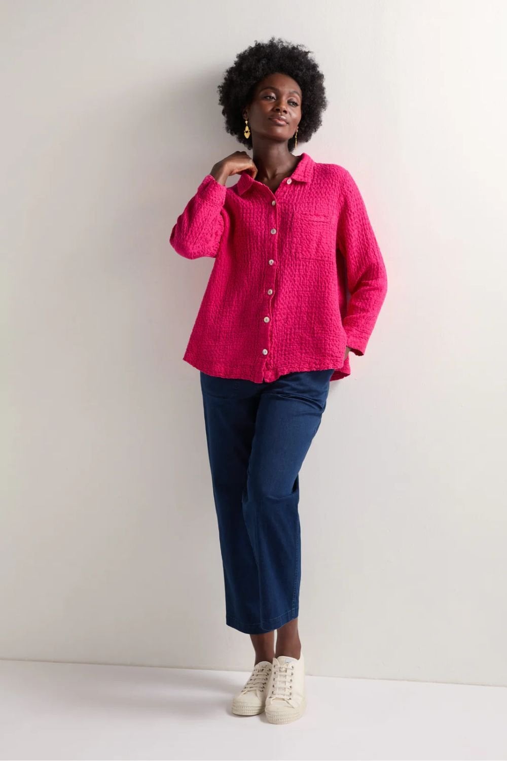WAFFLE LINEN POCKET SHIRT | COL=MAGENTA