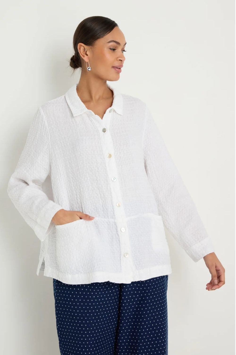 WAFFLE LINEN POCKET SHIRT | COL=WHITE