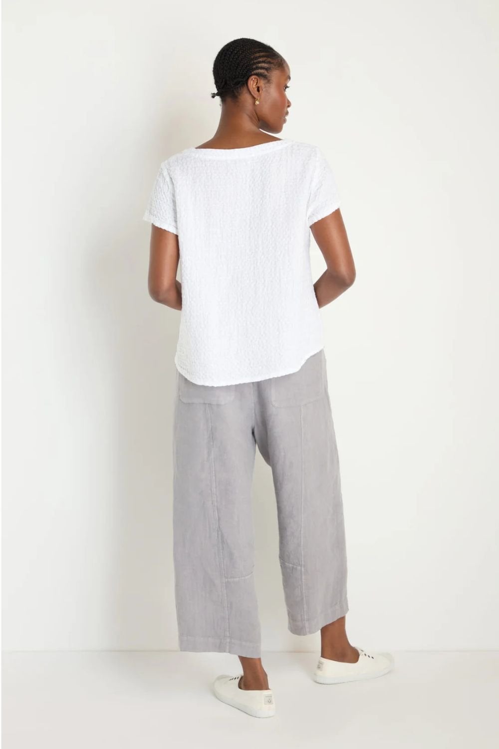 WAFFLE LINEN V NECK TOP | COL=WHITE