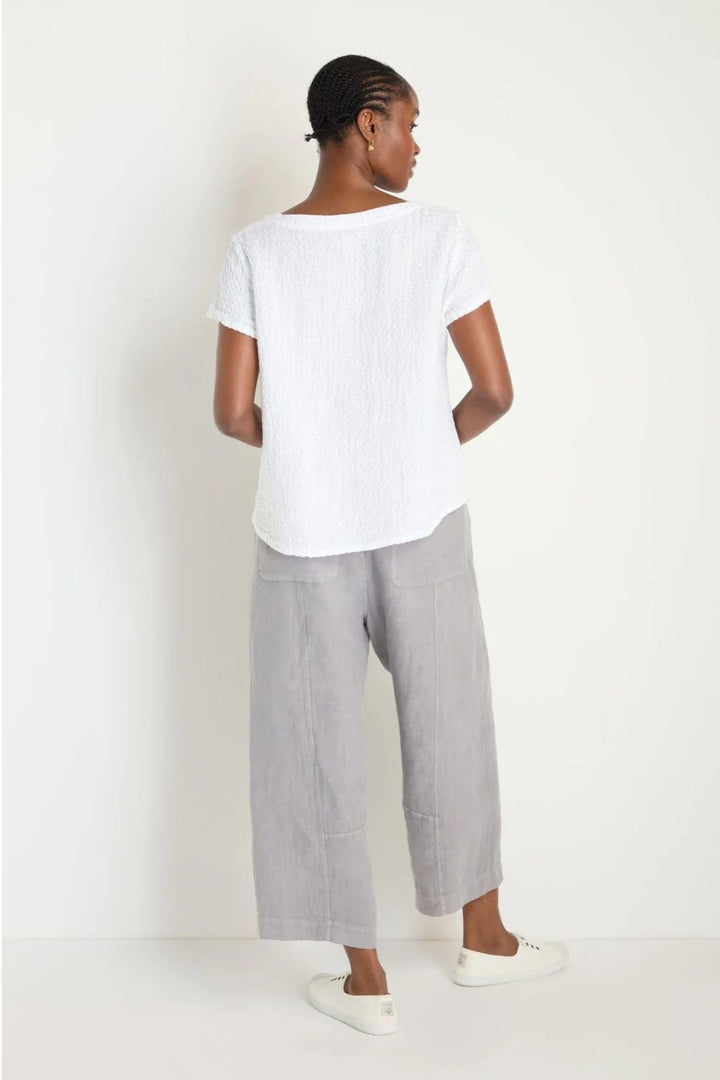 WAFFLE LINEN V NECK TOP | COL=WHITE