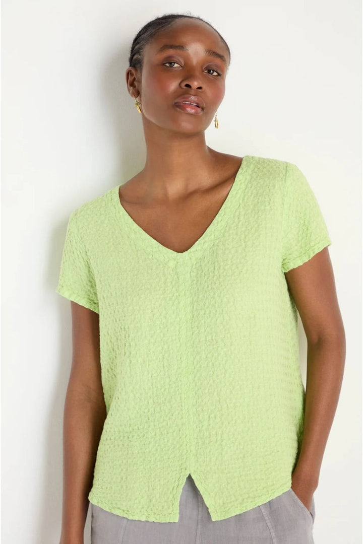 WAFFLE LINEN V NECK TOP | COL=LIME