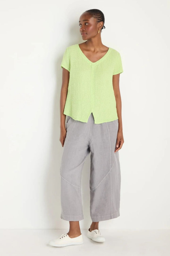 WAFFLE LINEN V NECK TOP | COL=LIME