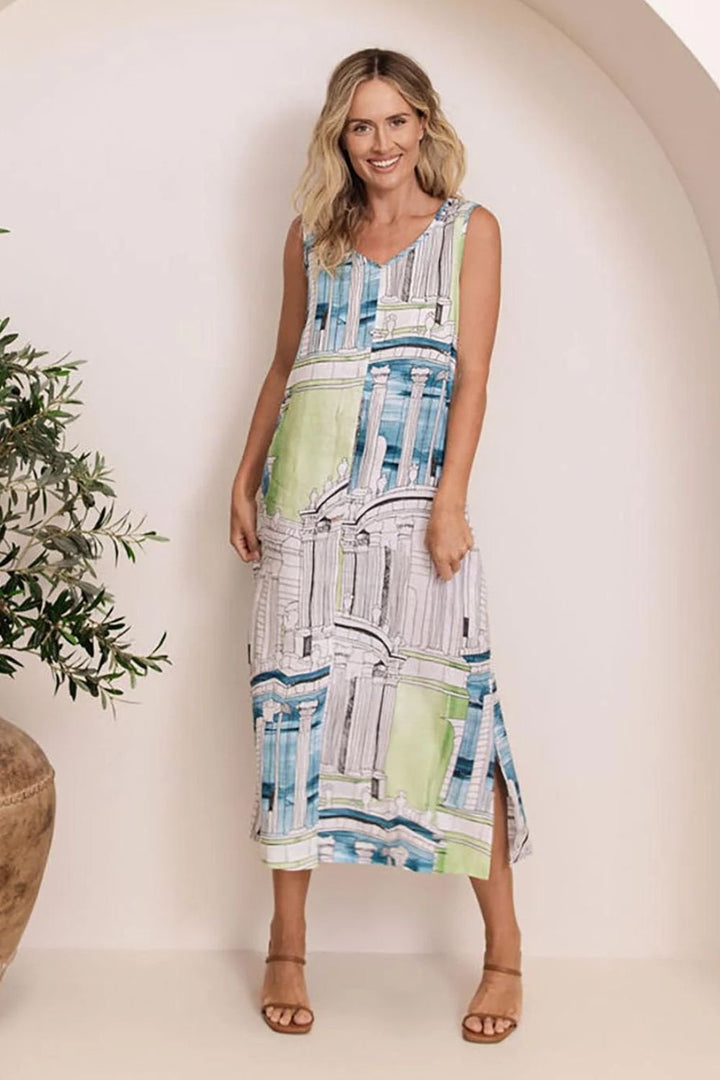 V NECK ROME PRINT MAXI DRESS | COL=MULTI