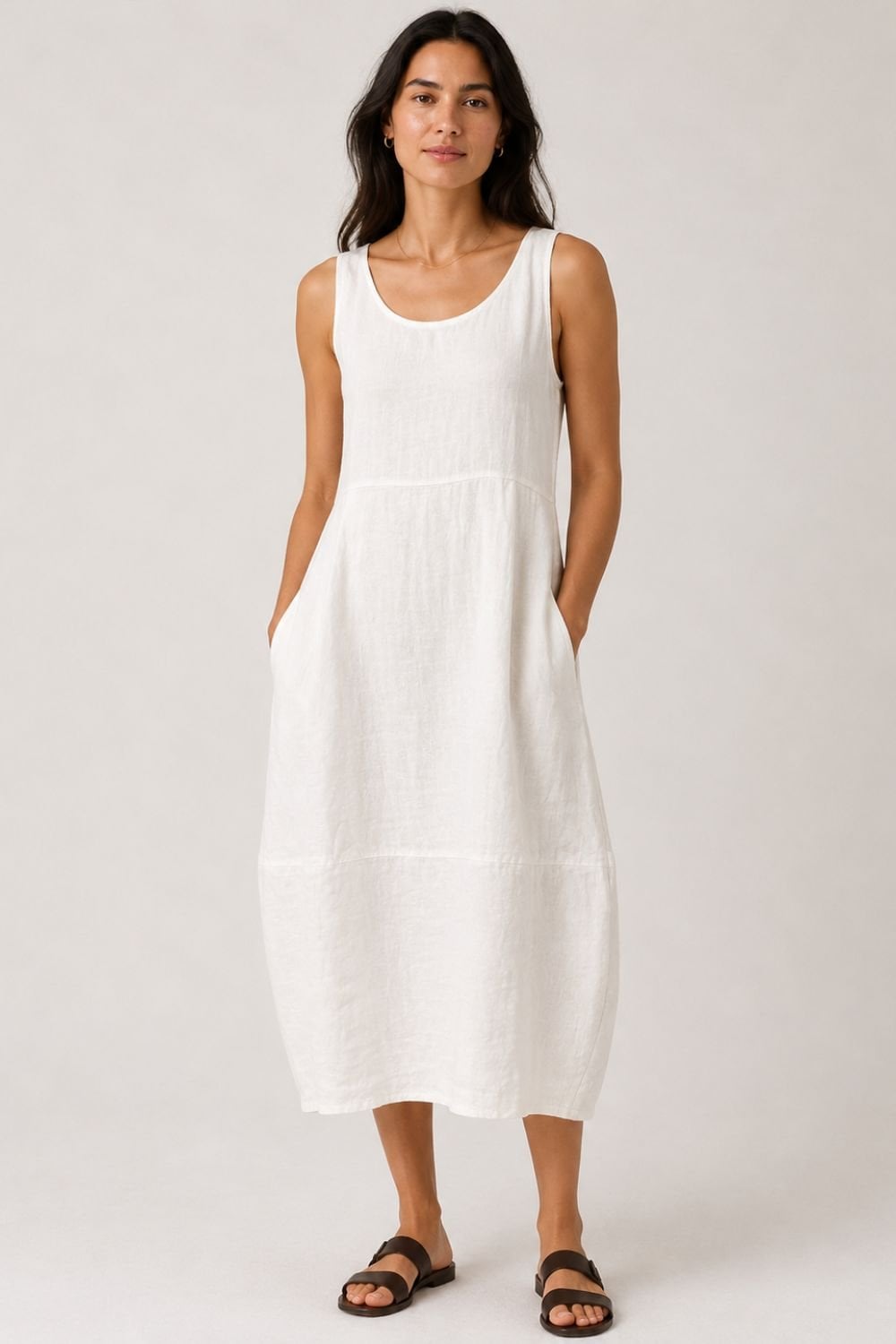 SLEEVELESS LINEN DRESS | COL=OFF WHITE