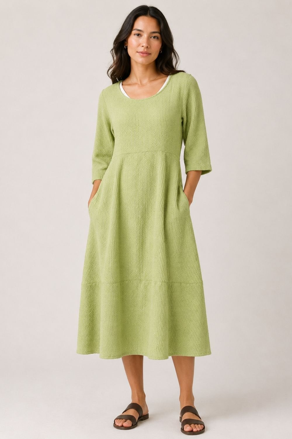 TEXTURED WOVEN DRESS | COL=OLIVE