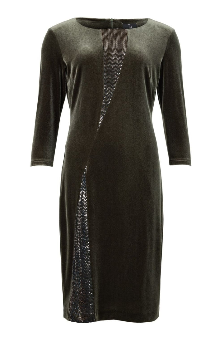 OLIVE SEQUIN PANEL DRESS | COL=OLIVE