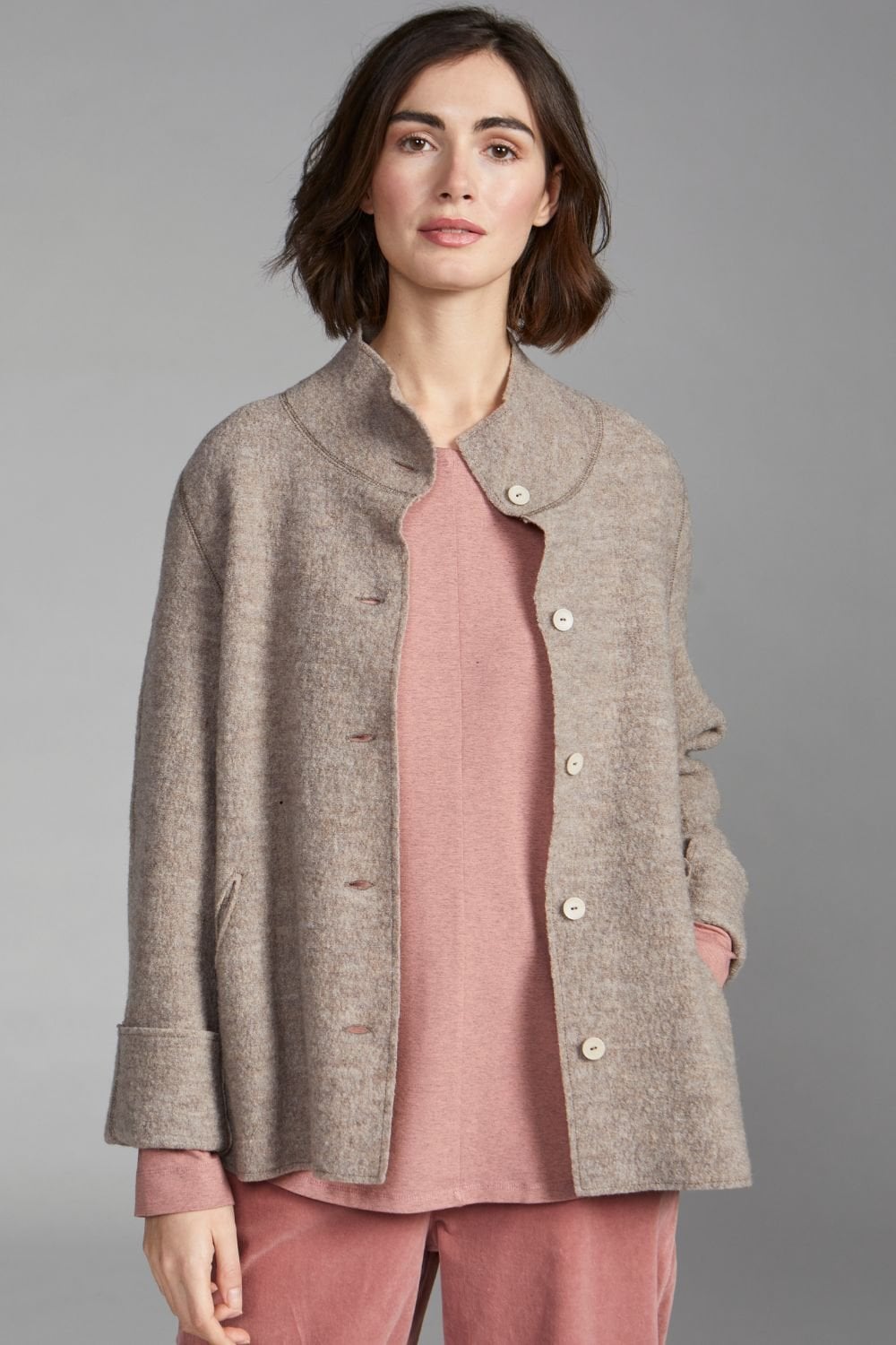 BOILED WOOL JACKET | COL=BROWN,VIOLA