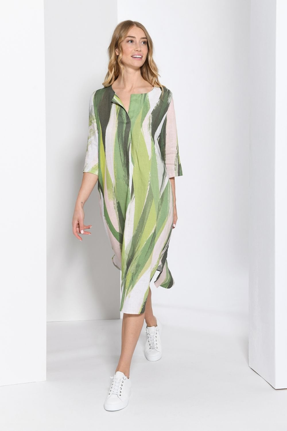 BRUSHSTROKE LINEN DRESS | COL=REED